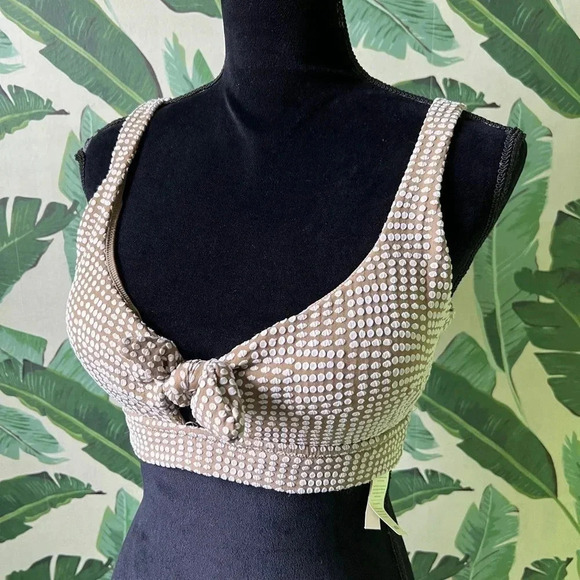 Aerie Scoop Bikini Top Tan polka dot Size L NWT - Picture 2 of 5